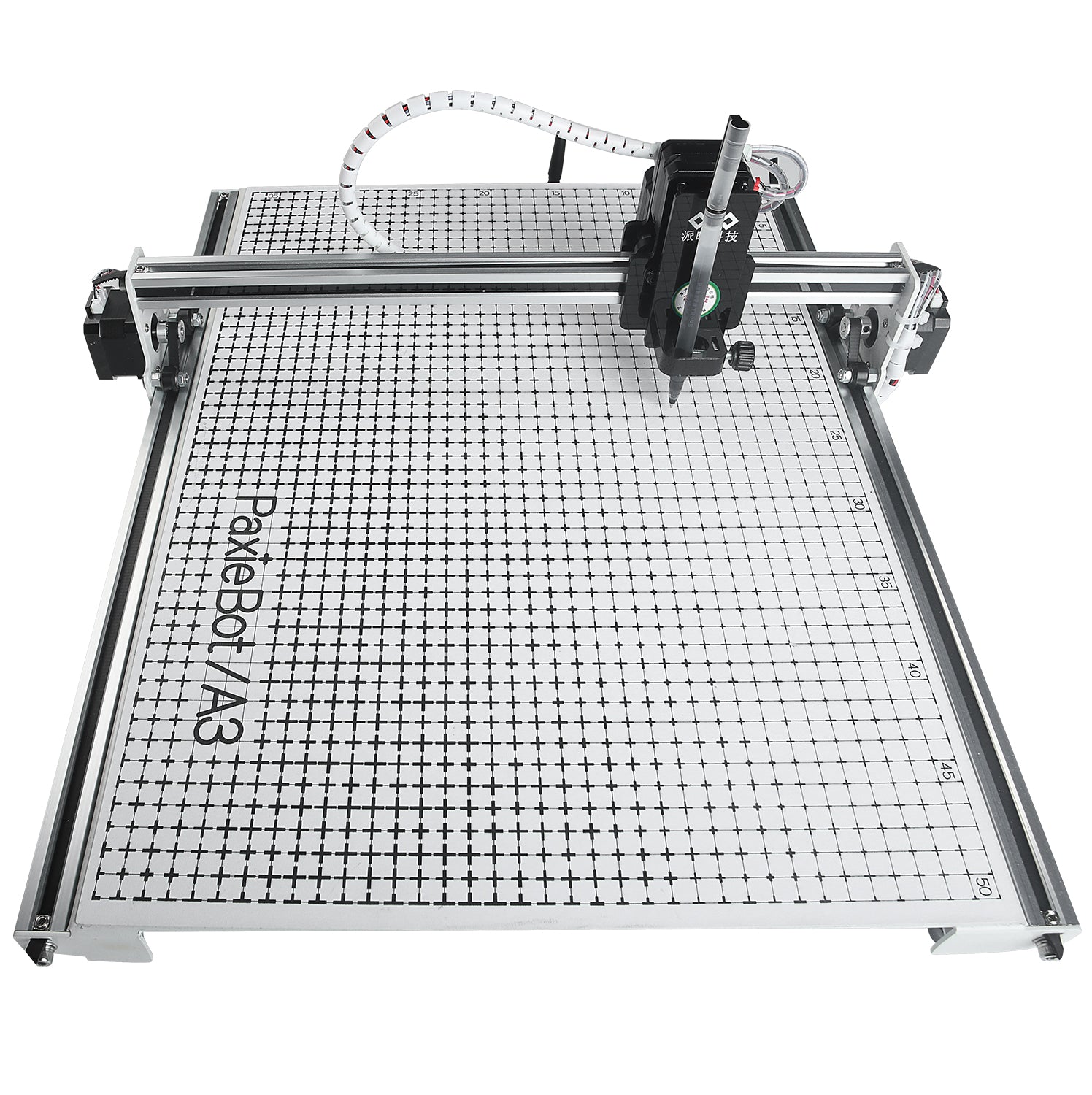 PaxieBot Plotter A3 machine with grid on a white background