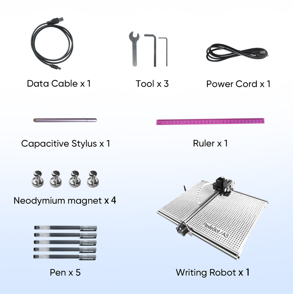 List of items included in a kit with icons and text labels on a white background